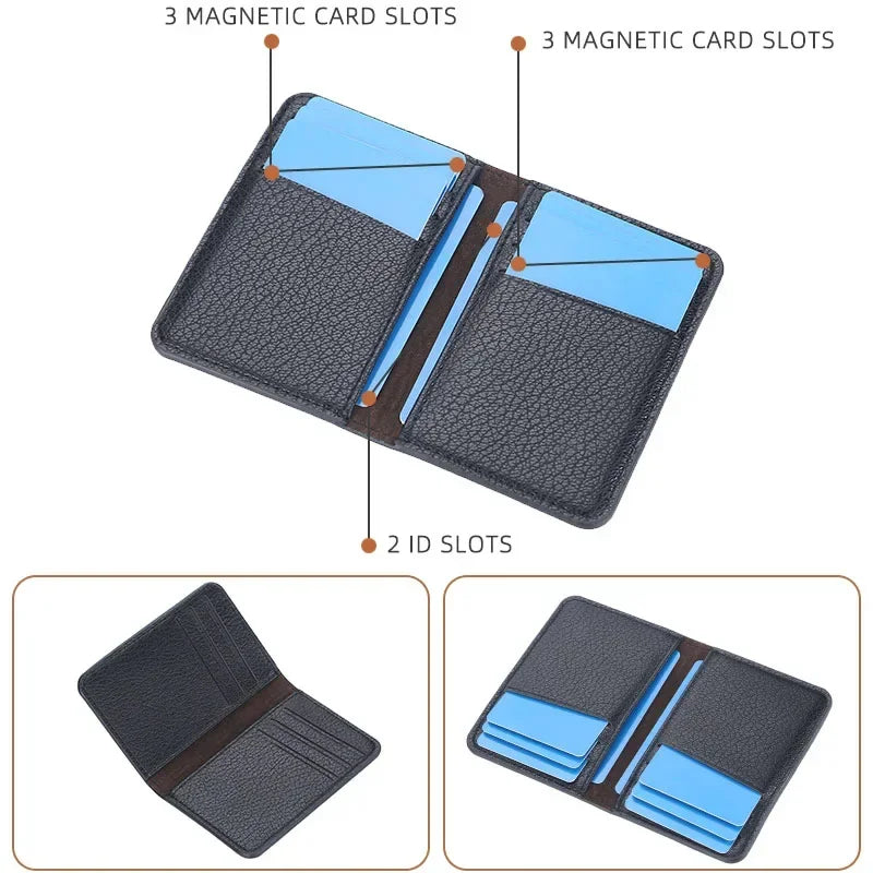 Men's Leather Card Wallet Minimalist Small Thin Purse Soft Slim Mini Credit Card Bank ID Card Holder Wallet for Men