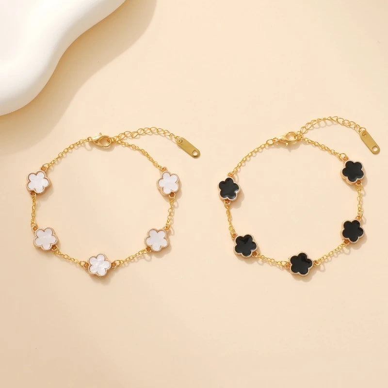 Lucky Clover Women's Hand Bracelets Double Sided Flowers Jewellery Gifts Stainless Steel Bracelet Gold Plated Bracelets Man