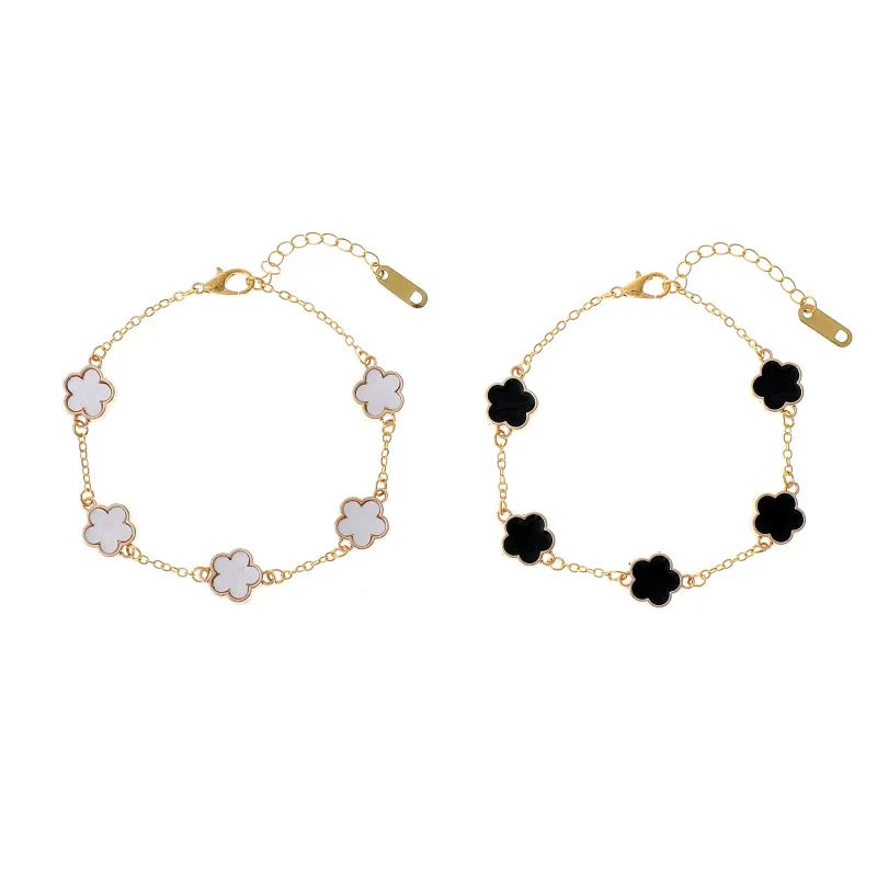 Lucky Clover Women's Hand Bracelets Double Sided Flowers Jewellery Gifts Stainless Steel Bracelet Gold Plated Bracelets Man