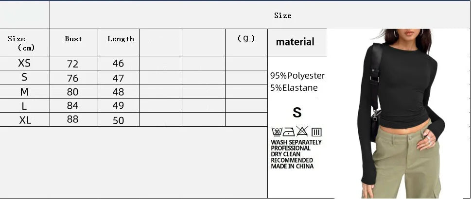 1pcs Four Seasons Fashion Senior Women T-shirt Long Sleeve Crew Neck Solid Slim Fit Tee Ladies Crop Top Daily Streetwear Camis