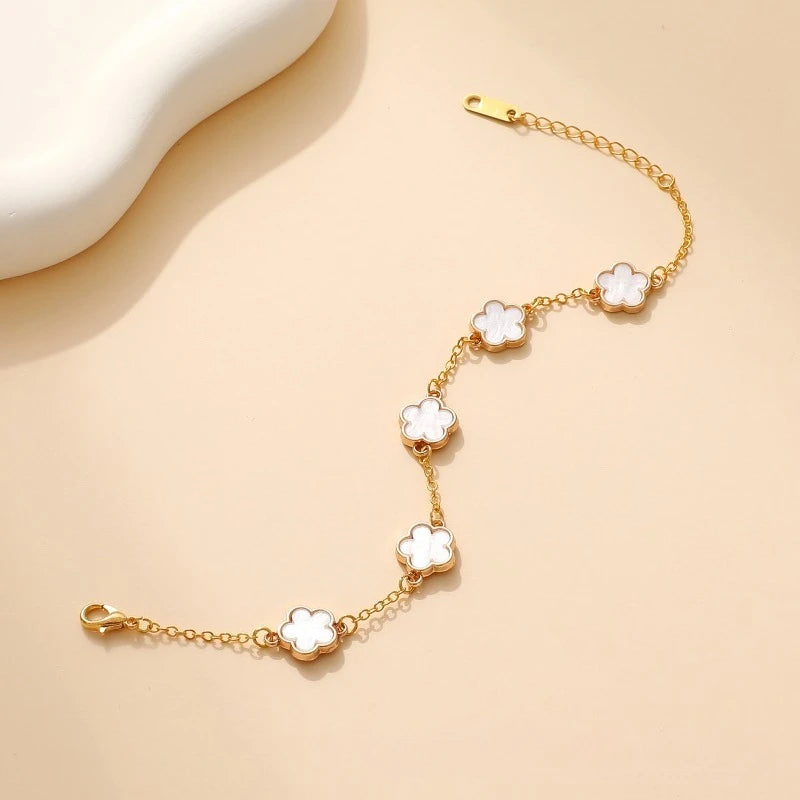 Lucky Clover Women's Hand Bracelets Double Sided Flowers Jewellery Gifts Stainless Steel Bracelet Gold Plated Bracelets Man