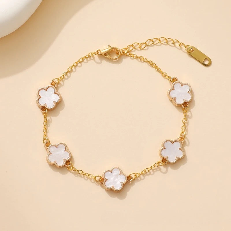 Lucky Clover Women's Hand Bracelets Double Sided Flowers Jewellery Gifts Stainless Steel Bracelet Gold Plated Bracelets Man