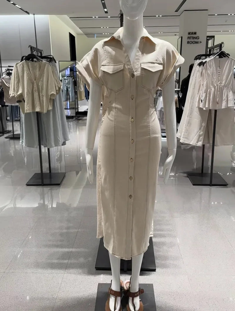 ETJ 2025 Summer Elegant Denim Midi Dress